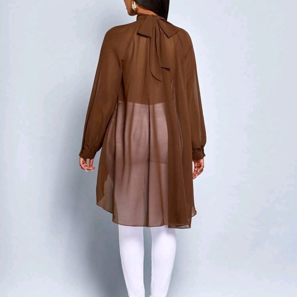 Elegant Brown Sheer Women's Top